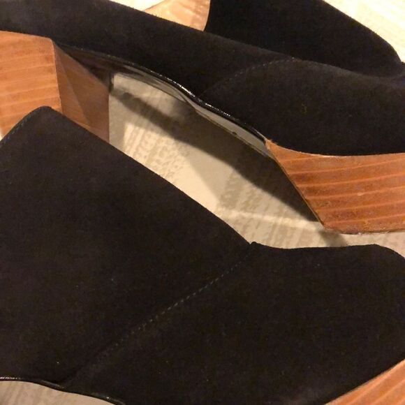 Robert Clergerie Black Suede Peep Toe Wooden Platform & Heel Sandals - Size 10 - Picture 8 of 8